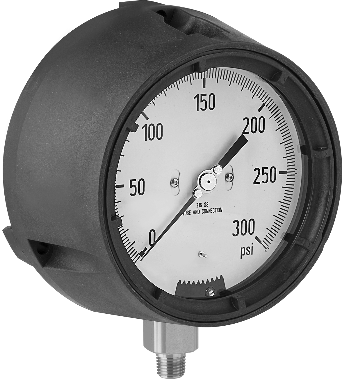 1/4 NPT Erkek Alt Bağlantılı Basınç Göstergesi, Aşırı Sıcaklık, ABS Kasa, 4-1/2" Kadran — 1⁄4, Alt, 210° F