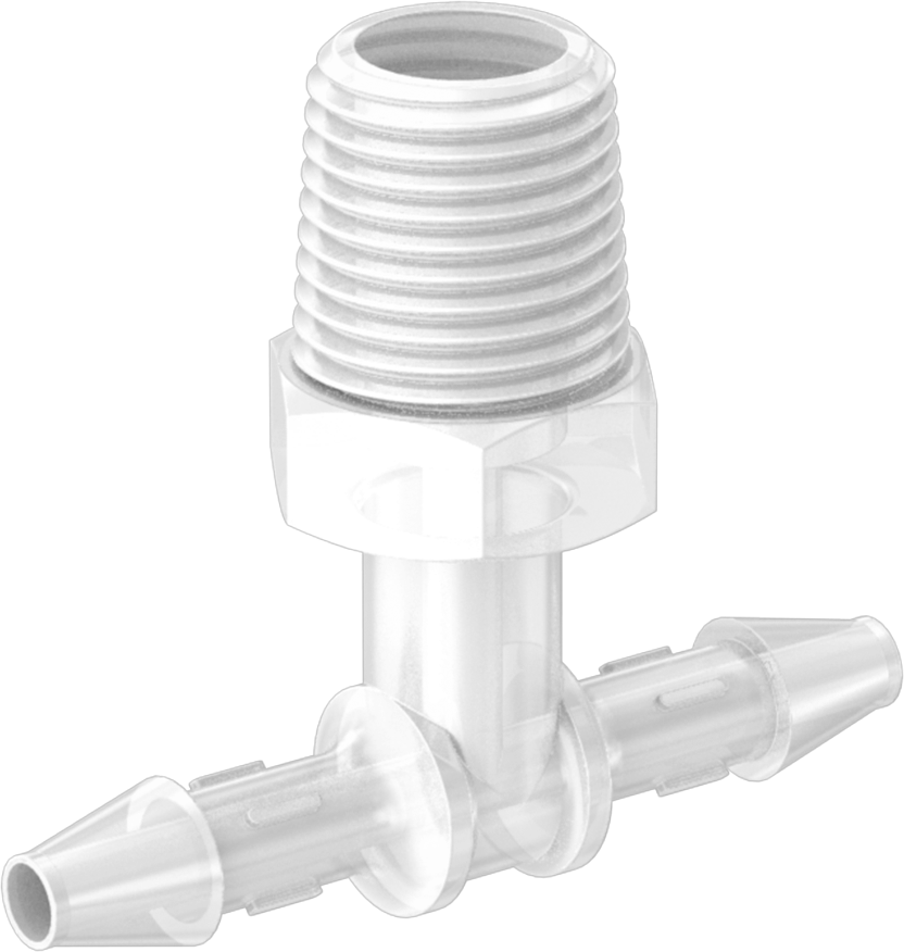 Kimyasallarla Kullanım için Tırnaklı Bağlantı Parçası, T, 5/32" boru iç çapı x 1/8 NPT erkek için, 150°F Maksimum