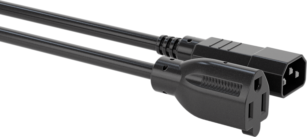 Elektronik Ekipman Güç Kablosu, IEC C14 Fiş x NEMA 5-15 Priz, 2 Fit Uzunluk — 2 ft., 13 A, 125V AC