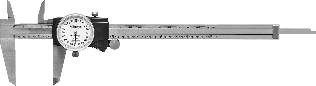 Mitutoyo Kadranlı Kumpas, Model Numarası 505-741, 0" ila 8" Ölçüm Aralığı — Kadran, Beyaz, Paslanmaz Çelik