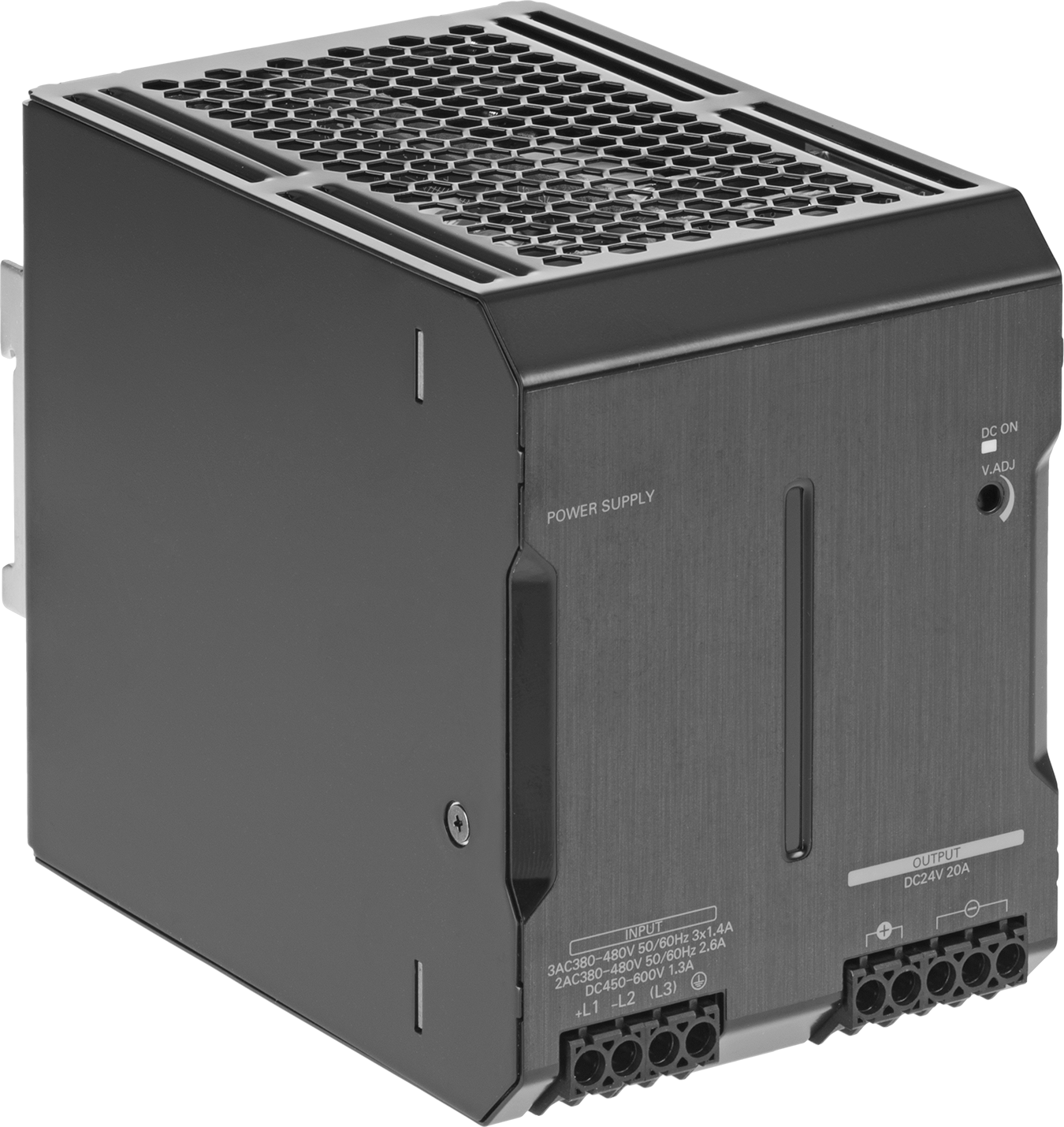 DIN Ray Montajlı Transformatör, Üç Fazlı, 380-480V AC ila 24V DC, 480W ve 20A Çıkış — 24V DC, 20 amp, 380V AC ila 480V AC