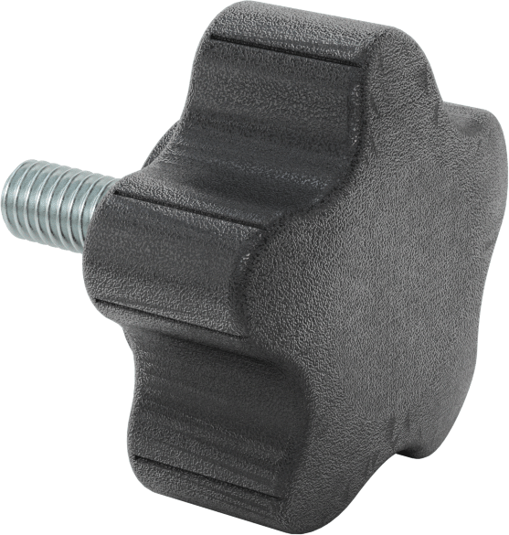 Rahat Tutuşlu Plastik Beş Kollu Topuz, 3/8"-16 Dişli 1" Uzunlukta Saplama, 2-1/4" Genişlikte Başlık — 3⁄8"-16, 1", Beş Kollu
