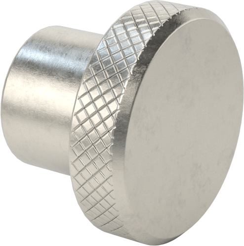 303 Paslanmaz Çelik Tırtıllı Düğme, 1/4"-28 Dişli Delikli, 1/2" Derinlik, 1" Çapında Başlık — 1⁄4"-28, Tırtıllı Başlık, 303 Paslanmaz Çelik