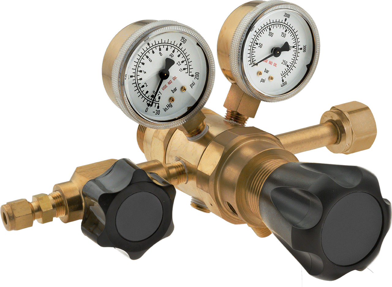 Yüksek Saflıkta Tank Montajlı Basınç Düzenleme Vanası, CGA 320 Ngo Dişi Giriş, Pirinç Gövde, 2 Kademeli, 0-125 PSI — Karbondioksit, 0 psi…