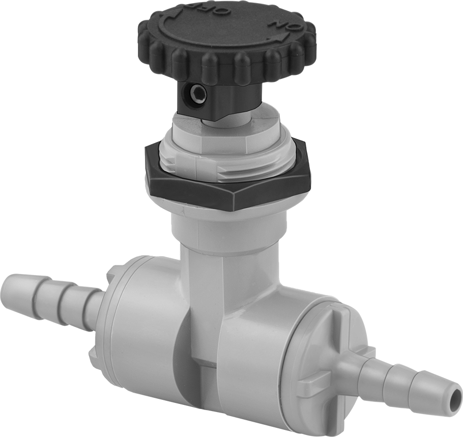 Hassas Akış Ayar Valfi, 1/4" Boru İç Çapı için Tırnaklı Bağlantı Elemanlı, Koyu Gri PVC