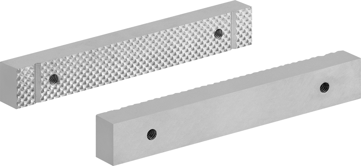 Tezgah Mengene için Yost Çeneleri, Düz, 304 Paslanmaz Çelik, Tırtıklı, 4" Genişlik x 13/16" Yükseklik x 1/2" Kalınlık