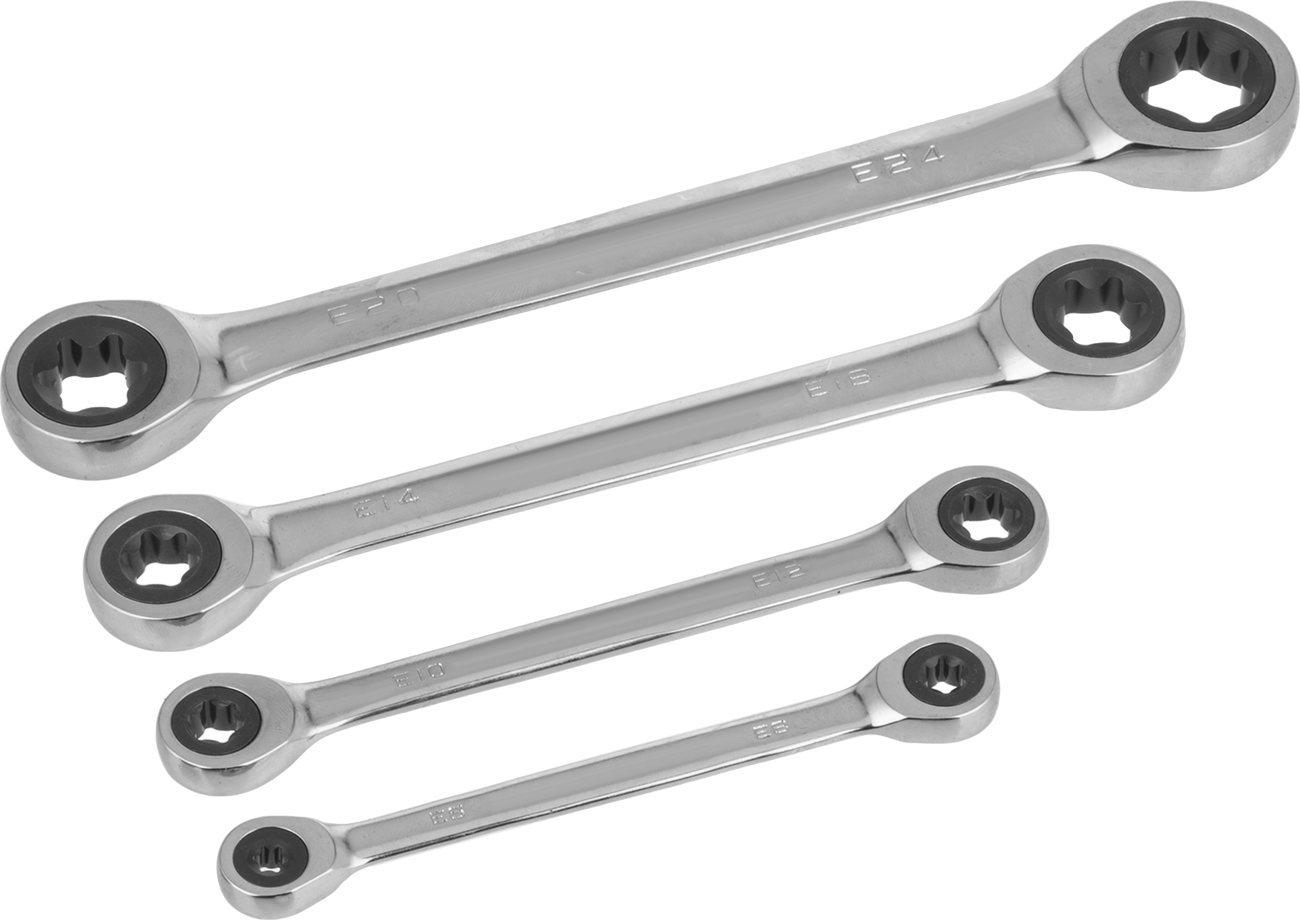 Torx Açıklıklı Cırcırlı 2 Başlı Kutu Anahtarı, 4-Parça Set — 4, Set, -