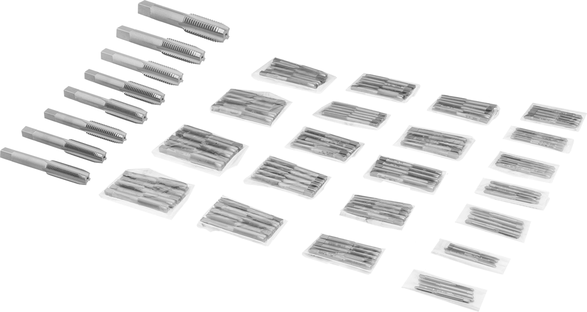 Kaplamasız Karbon Çelik Kılavuz Seti, Metrik için, 113 Parça — 5 each of sizes M3 × 0.50 mm, M3 × 0.60 mm, M4 × 0.70 mm, M4 × 0.75 mm, M5…