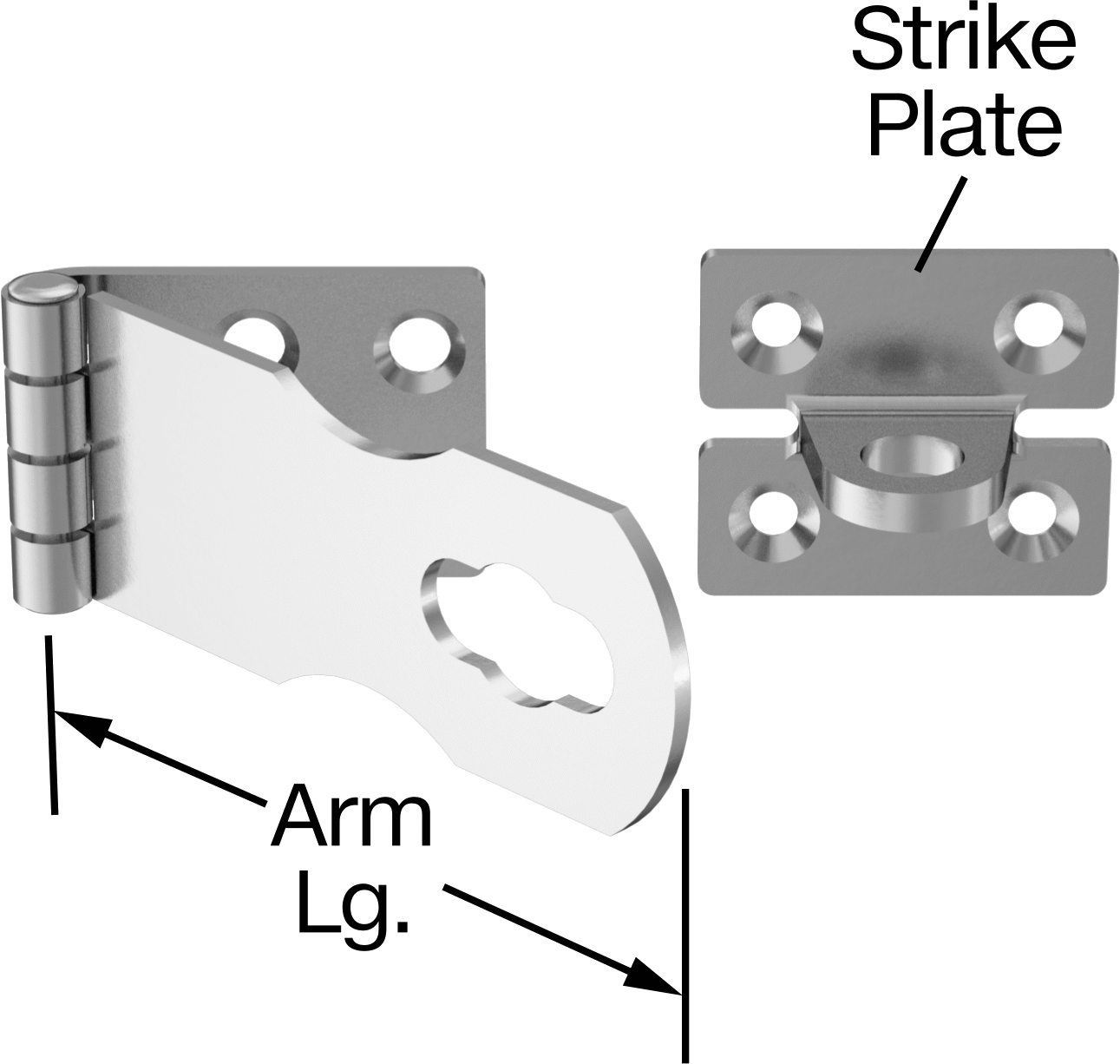 Asma Kilitli Mandal, 2-9/16" x 1-1/16" x 1/16" kollu, 304 Paslanmaz Çelik — Vida Takma, 2 9⁄16", 304 Stainless Steel, Stainless Steel