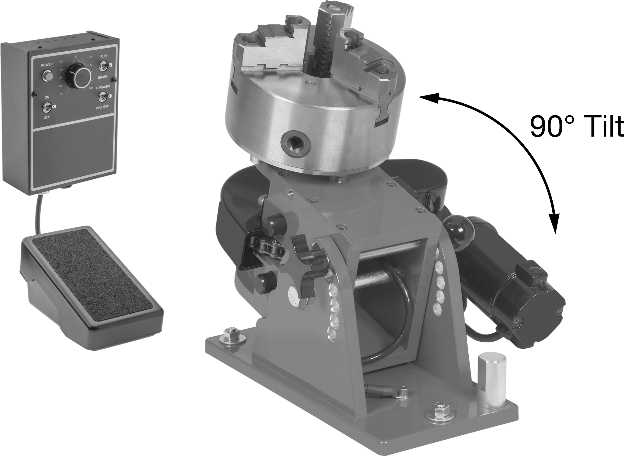 Elektrikli Kaynak Pozisyonlayıcı, Üç Çeneli Mandrenli — Üç çeneli mandren, 200 lb., 0 rpm ila 10 rpm
