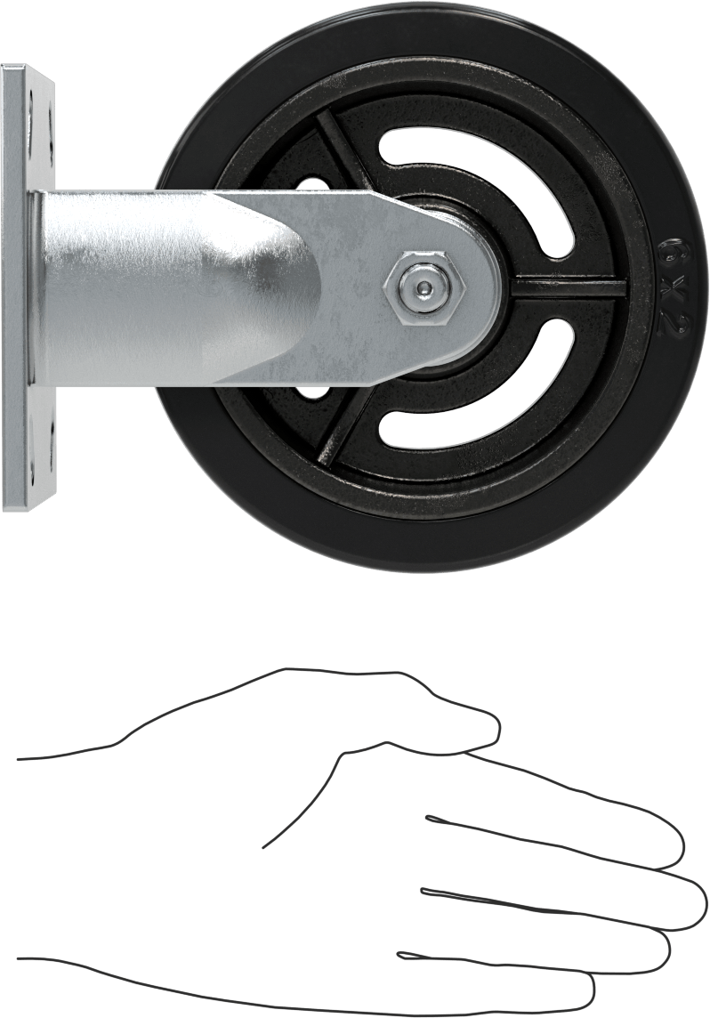 4-1/2" x 4" Montaj Plakalı Samson Tekerlek, 6" Çaplı Siyah Kauçuk Tekerlekli Sert, Koruyuculu Rulman