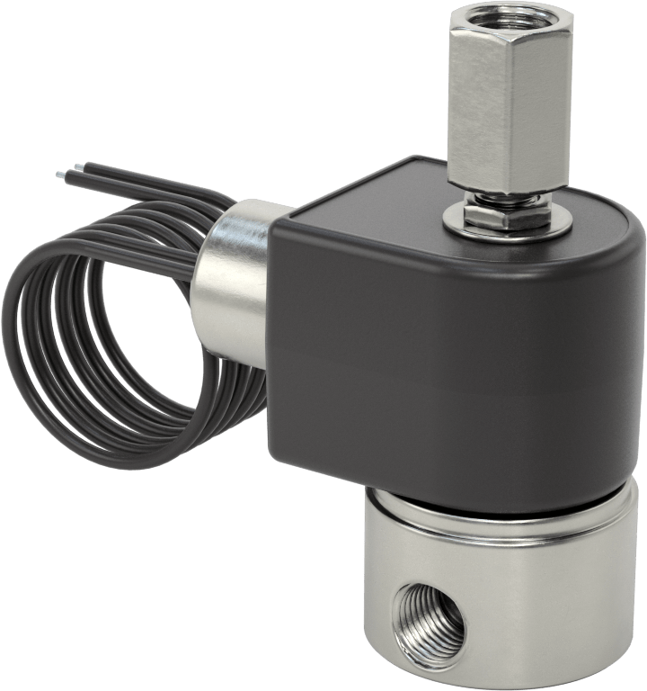 Egzoz Portlu 430 Paslanmaz Çelik Kompakt Solenoid Valf, Normalde Açık, 24V DC, 1/4 NPT Dişi, 250 Maksimum PSI