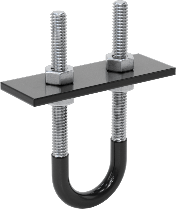 Lastik Yastıklı U-Cıvata, Galvanizli Çelik, 1/4"-20 Diş Boyutu, 15/16" İç Çap