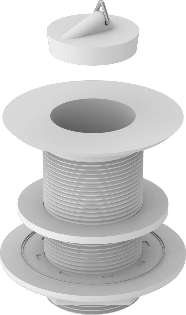Lavabo Tahliyesi, İnce Üstlü, Kimyasal Dayanıklı, Beyaz Polipropilen — 1 1⁄2, Plastic, Polypropylene, 1 7⁄8" to 3"