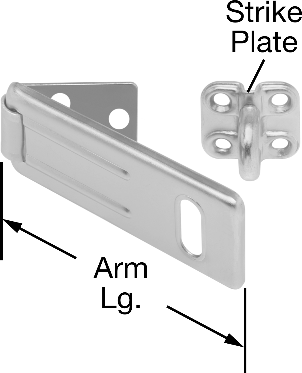 Asma Kilitli Mandal, 3-1/2" x 1-1/2" x 1/4" Kollu, Çinko Kaplı Çelik — Vida Takma, 3 1⁄2", Çelik