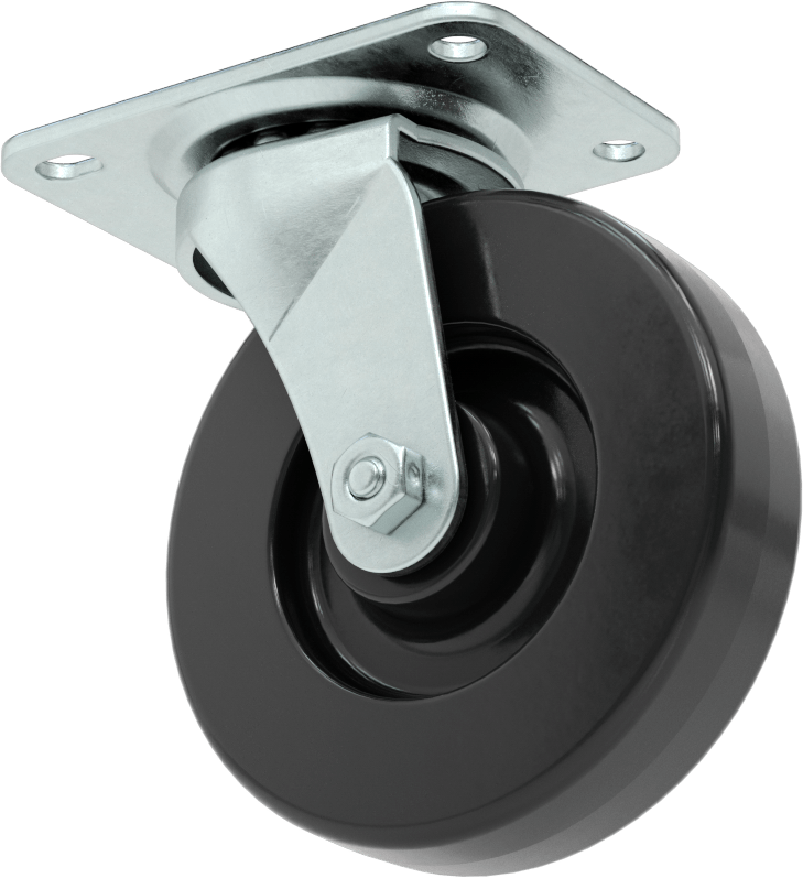 Statik Kontrol Plakalı Tekerlek, 4" Çapında x 15/16" Genişliğinde Siyah Katı Kauçuk Tekerlekli Döner Tekerlek
