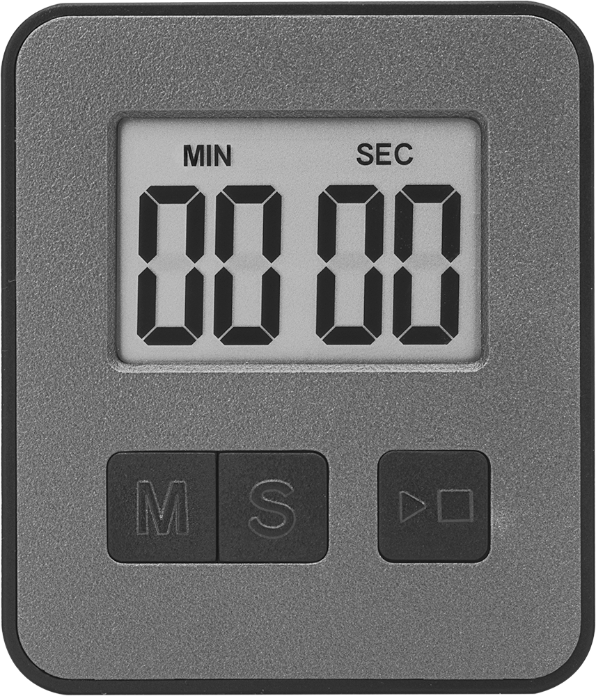 Dijital Zamanlayıcı, Yukarı/Aşağı Sayma ve Duraklatma İşlevleri 2-3/4" Yüksekliğinde, Gri — Pil, Count Down, Count Up, Pause, 100 min.