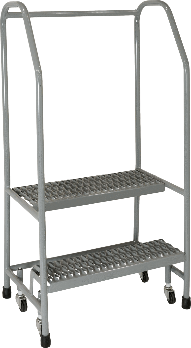 Çelik Yuvarlanan Platform Merdiveni, 2 adet tırtıklı basamaklı, 4'2" Yükseklik x 26" Genişlik x 18" Derinlik Toplam — 20", 2, 24"