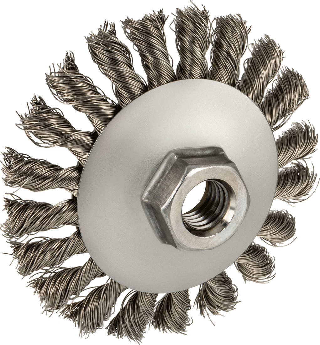 Açılar ve Köşeler için Kupa Fırça, 4" Çap, 3/8"-24 Çapı 0.02" Paslanmaz Çelik Kıllı Şaft