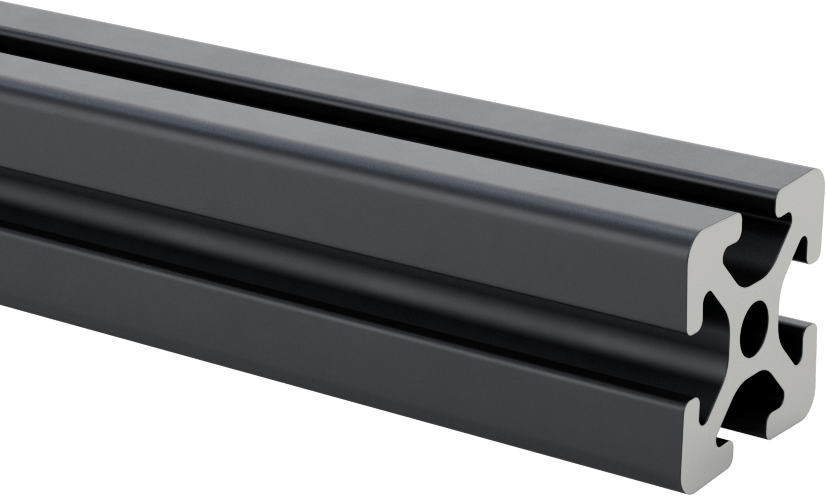 T-Yivli Çerçeve Rayı, Tek Dört Yuvalı, Pürüzsüz, Siyah, 20 mm Yükseklik x 20 mm Genişlik