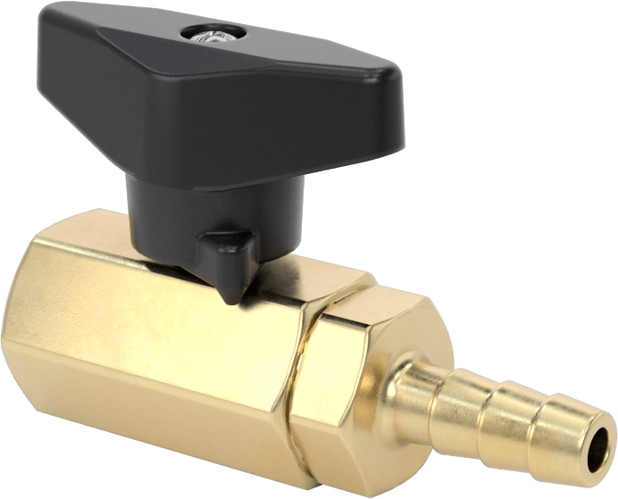 Dişli Bağlantı Parçalı Kompakt Açma/Kapama Valfi, T-Saplı, 1/8 NPT Dişi x 1/4" Boru İç Çapı için Tırnaklı