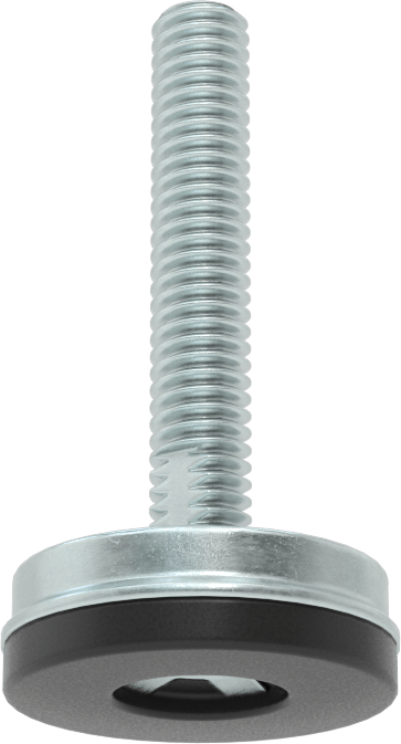 Dişli Saplama ve Yastıklı Sert Seviyelendirme Montajı, Neopren Yastıklı Çinko Kaplı, 5/16"-18 x 1.5" Uzunlukta Diş