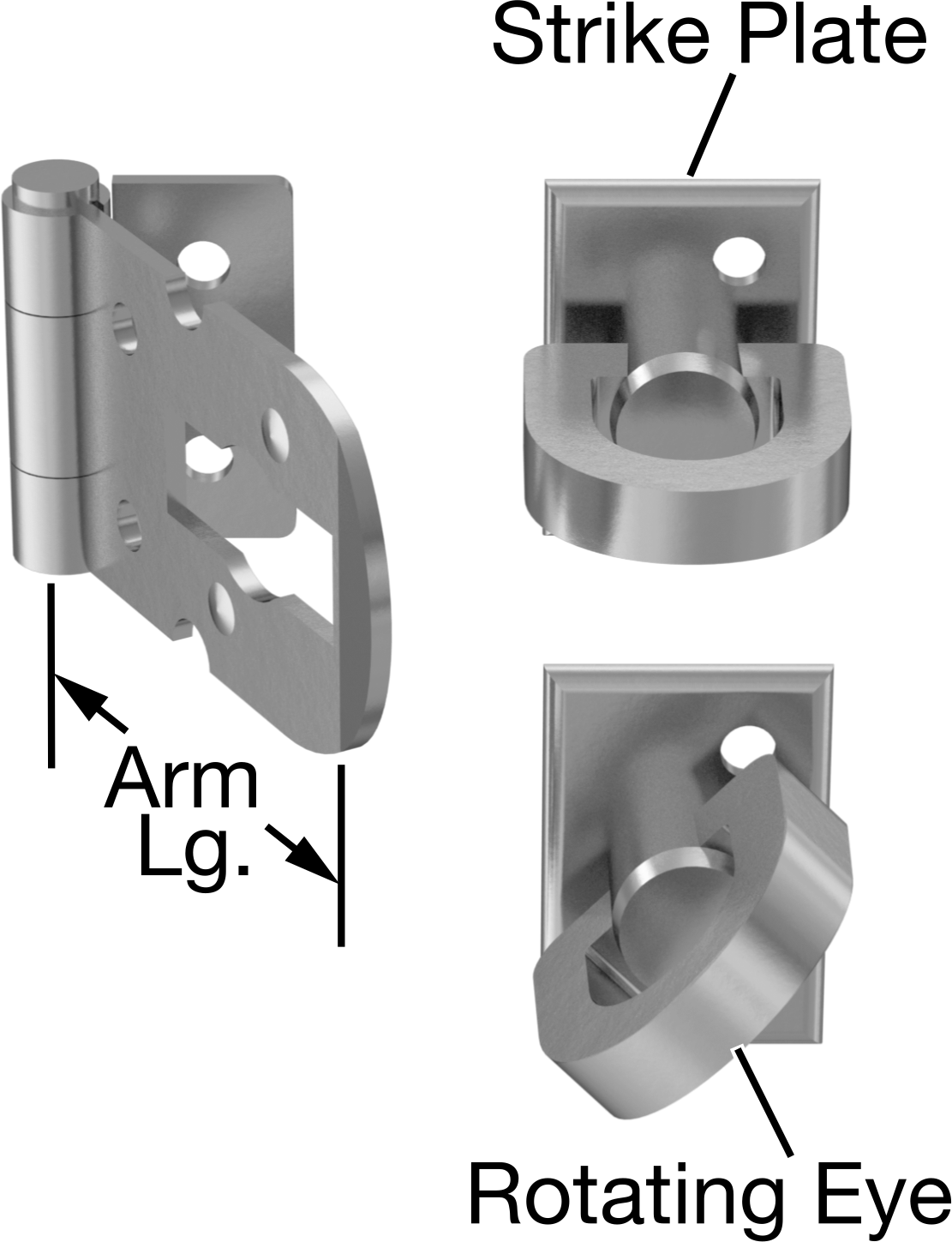 Dönen Gözlü Kilitlenebilir Mandallar, 1-1/2" x 7/8" x 1/16" Kollu, 304 Paslanmaz Çelik
