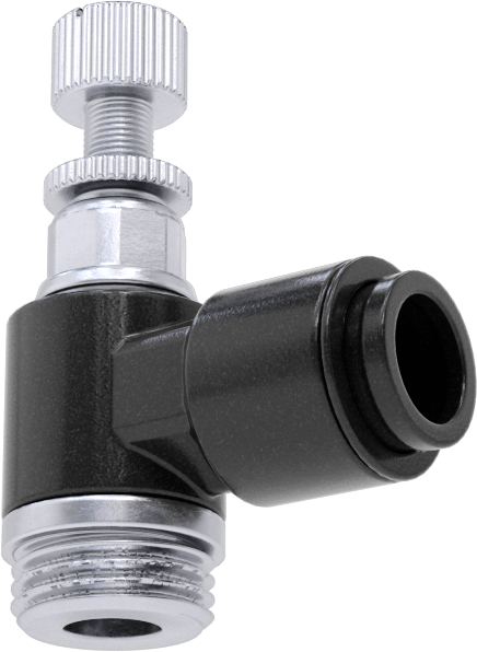 Dirsek Hava Akış Kontrol Vanası, Naylon Gövde, 1/4" Push-Connect Giriş x 1/8 NPT Çıkış