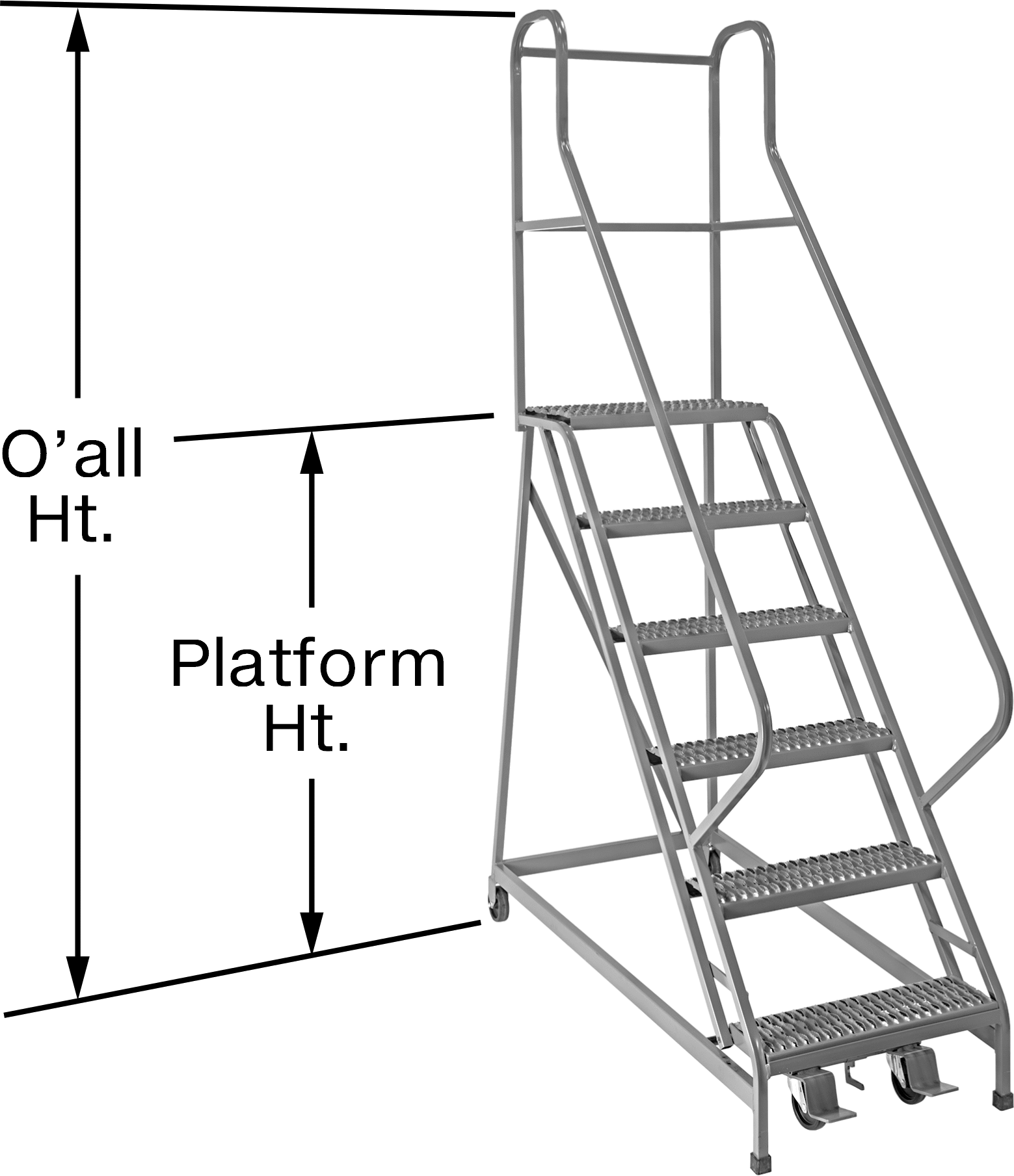Kolay Tırmanma Tekerlekli Platform Merdiveni, Tırtıklı Platform, 14 fit Yükseklik x 47 inç Genişlik x 116 inç Derinlik — 10 ft., 24", 12