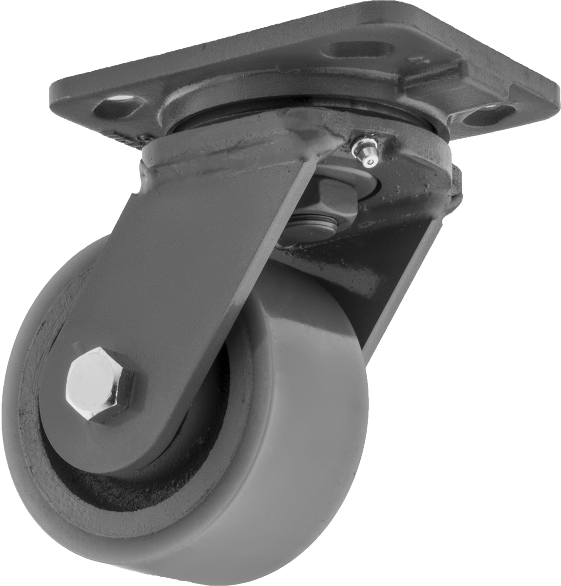 6-1/2" x 4-1/2" Plakalı Yüksek Kapasiteli Kingston Tekerlek, 5" Çapında Mavi Poliüretan Tekerlekli Döner Tekerlek — 5", Levha, Döner