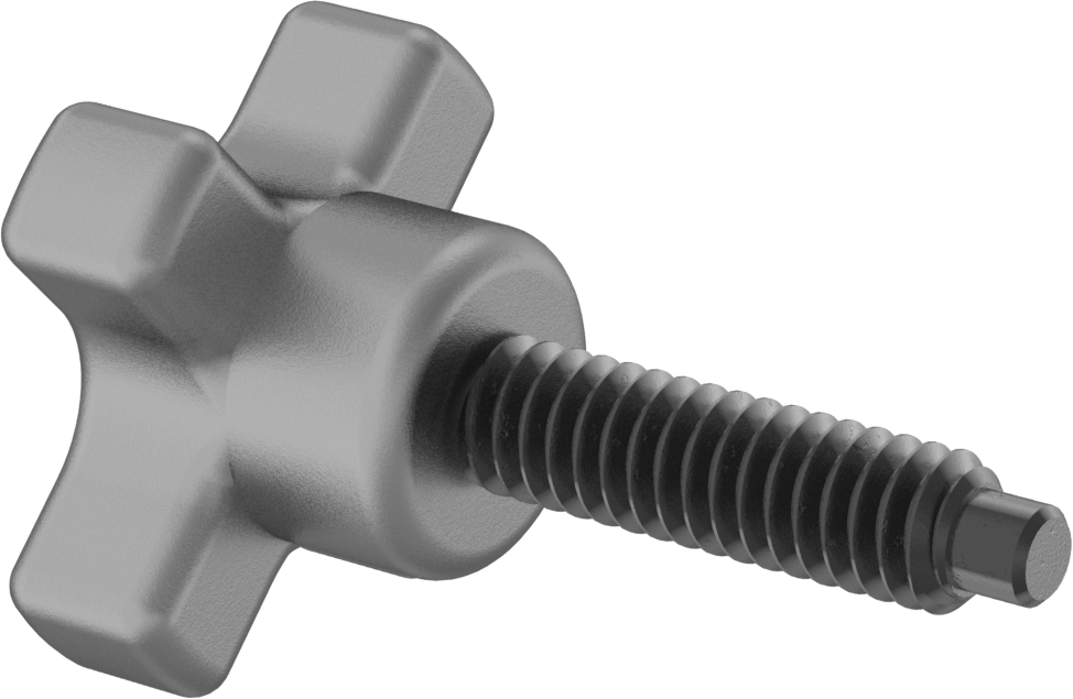 Dört Kollu Uzatılmış Uçlu Tırtıllı El Vidası, 1/4"-20 Diş Boyutu, 1" Uzunluk