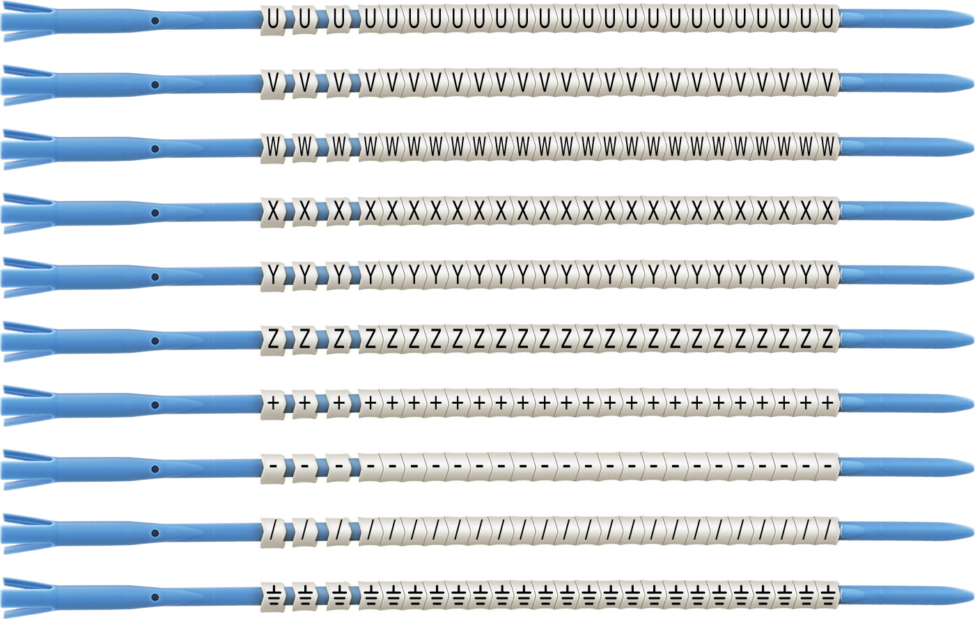 Sürgülü Tel İşaretleyici, Çeşitli Karakterler, U-Z, 10-4 AWG için