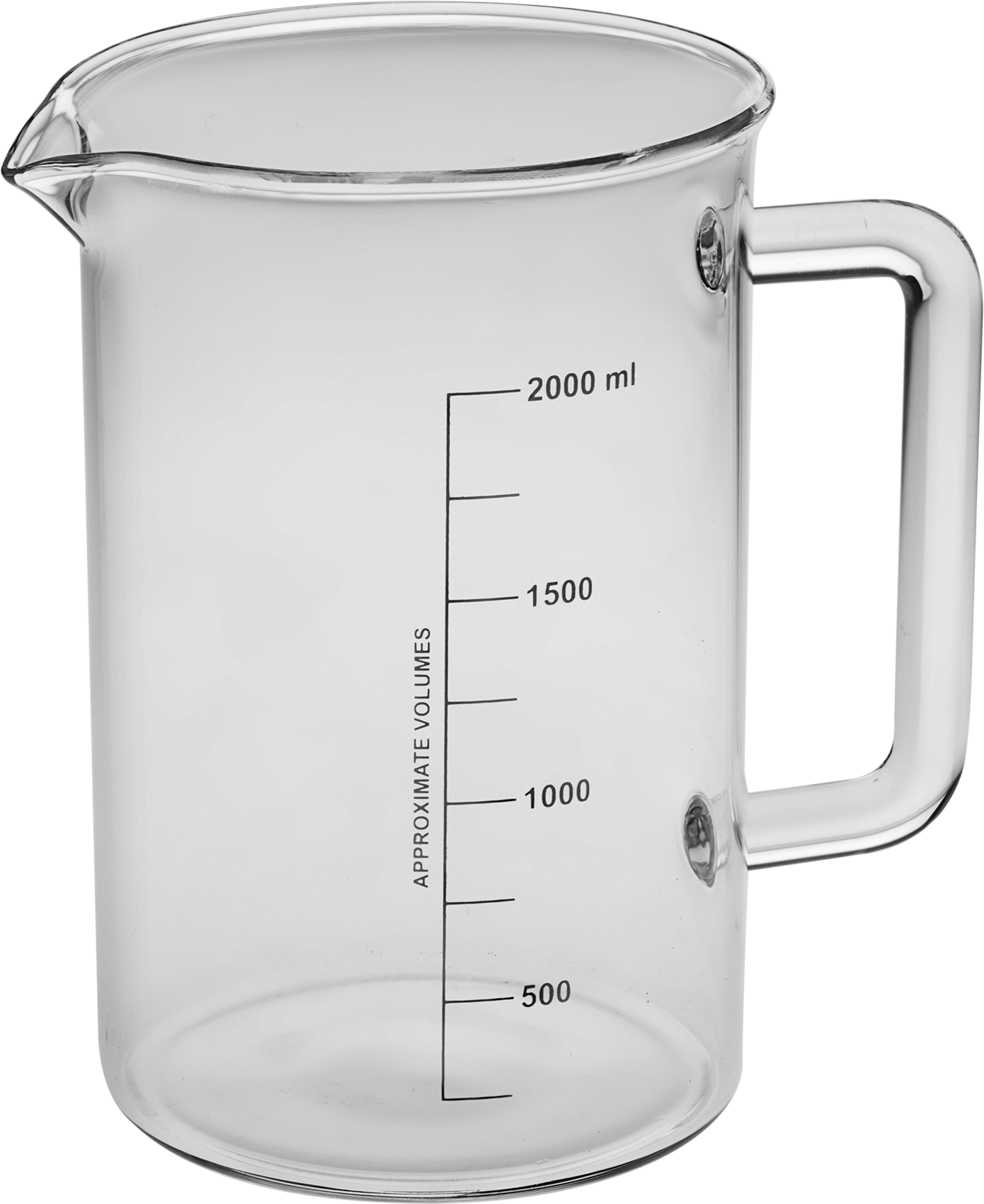 Borosilikat Cam Beher, Kulplu, 68 FL oz/2000 ml Kapasite, 5-1/2" Çap, 8-1/4" Yükseklik — Borosilicate Glass, Glass, 5 1⁄2", 250 ml