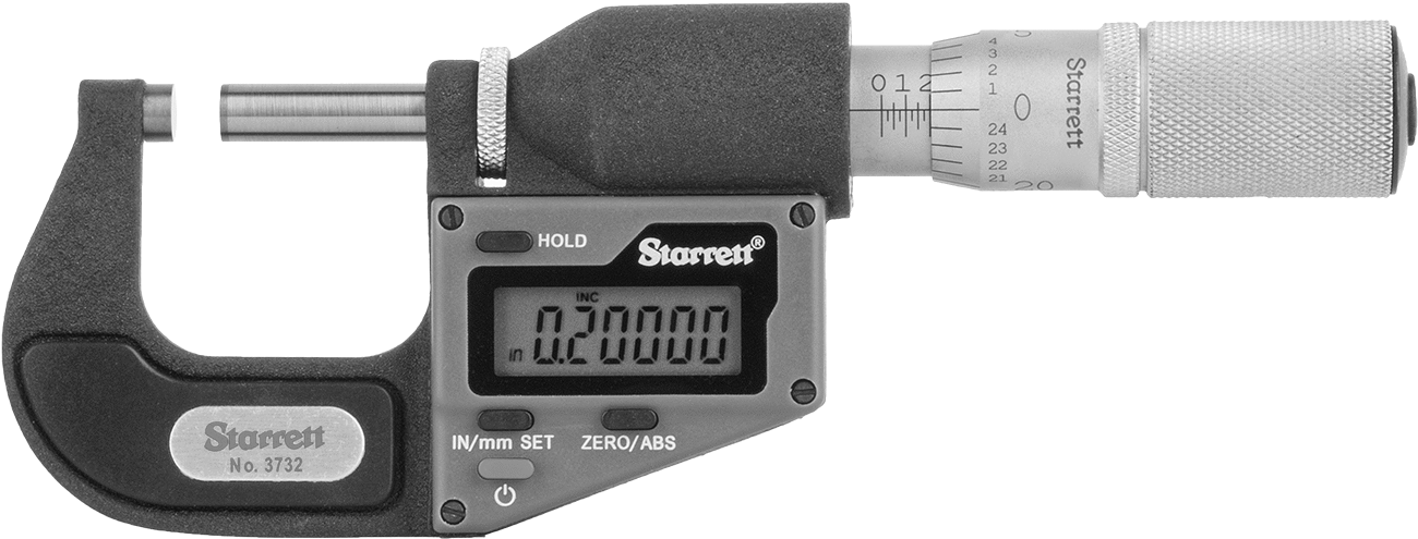 Elektronik Dış Mikrometre, Sertifikalı, Starrett 3732.1xfl-1, 0-1 inç ve 0-25 mm Aralık — Dijital, Düz, Sürtünme