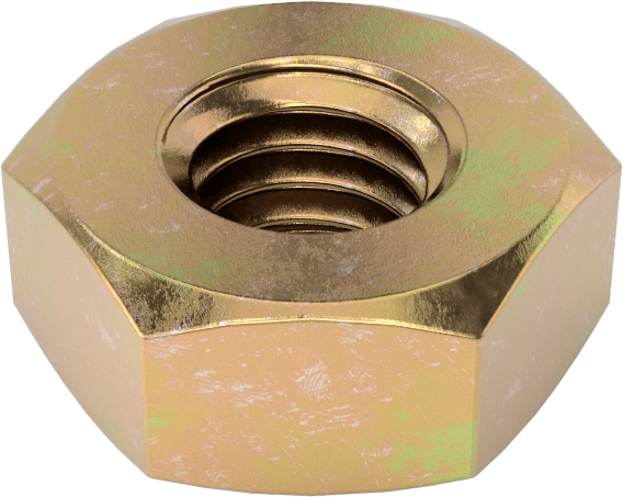 Orta Mukavemetli Sınıf 8 Çelik JIS Altıköşe Somun, Sarı Kromat Kaplamalı Çinko, M3 x 0.5 mm Dişli