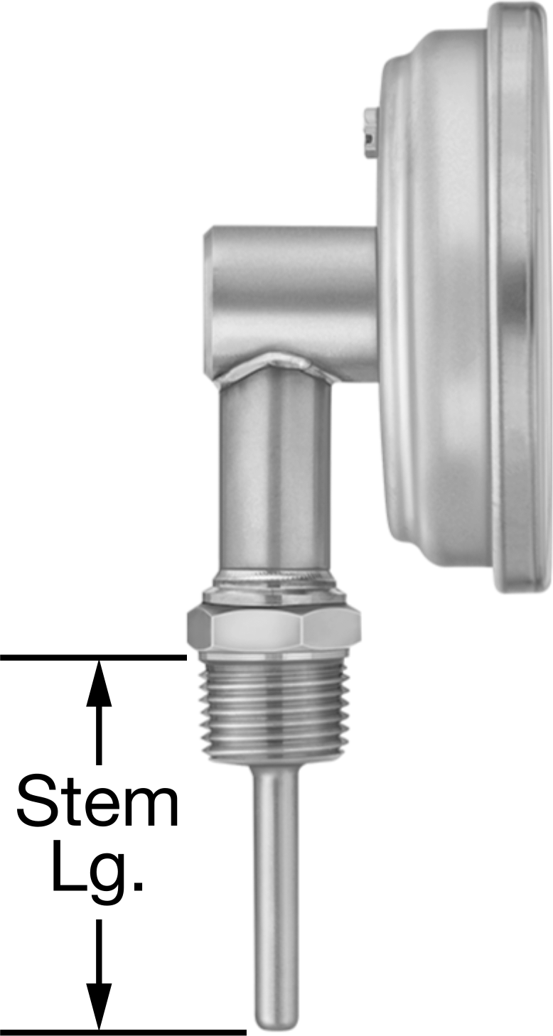 Alt Bağlantılı NPT Dişli Termometre, 2-1/2" Uzunluğunda Sap, 3" Kadran Çapı
