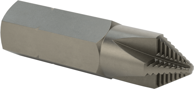 Kaymayı Önleyici 4 Numaralı Phillips Ucu, 5/16" Altıgen Şaft — Altıgen, 1 1⁄4", Yivli