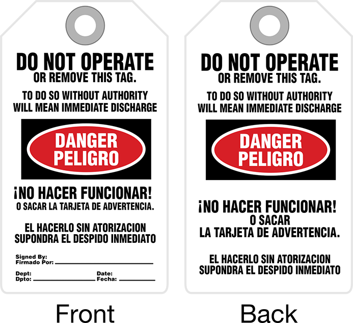Kilitleme/Etiketleme Etiketleri, İngilizce/İspanyolca, (Tehlike - Yapmayın...)