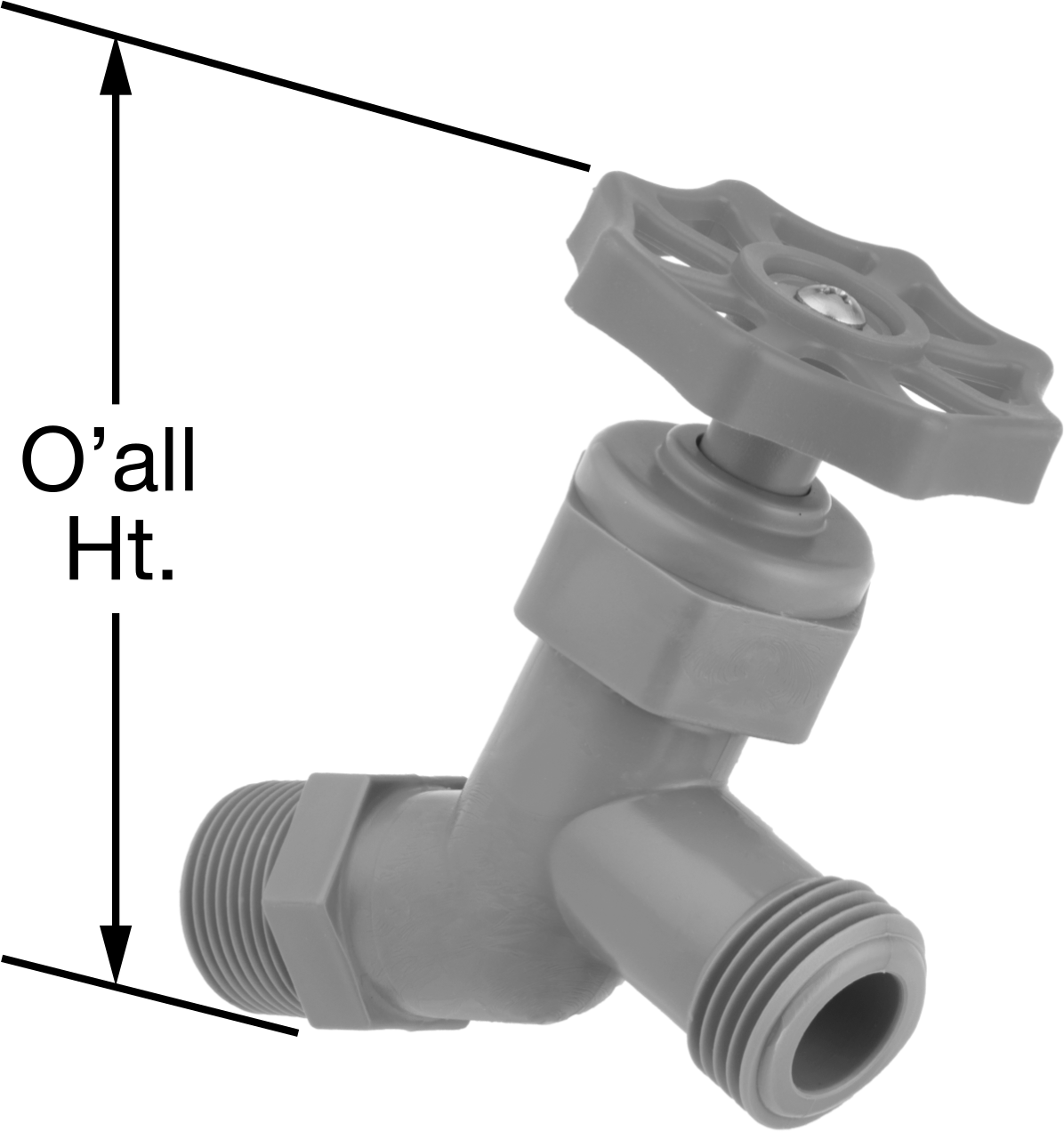 Asetal Gövde Akış Ayar Valfi, 3/4 NPT Erkek x 3/4 GHT Erkek Düz — Acetal, Plastic, Tekerlek, Düz