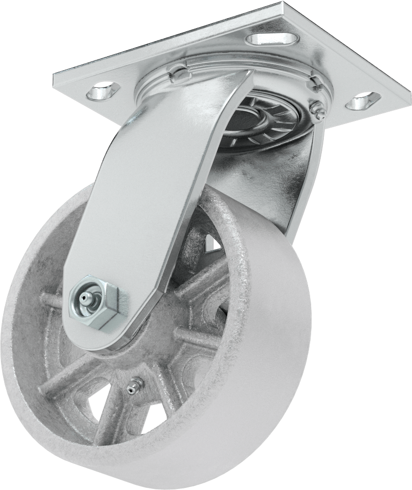 4-1/2" x 4" Plakalı Yüksek Kapasiteli Spartan Tekerlek, 5" Çaplı Korumalı Rulmanlı Metal Tekerlekli Döner Tekerlek — 5", Demir, Levha
