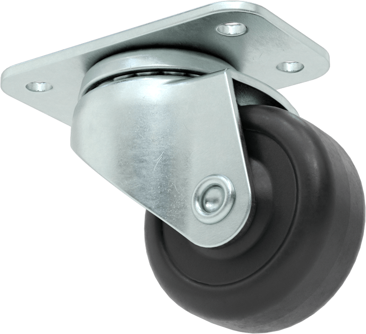 3" x 1-3/4" Plakalı Mighty-Lite Tekerlek, 2" Çapında 90A Durometreli Kauçuk Tekerlekli Döner Ayak