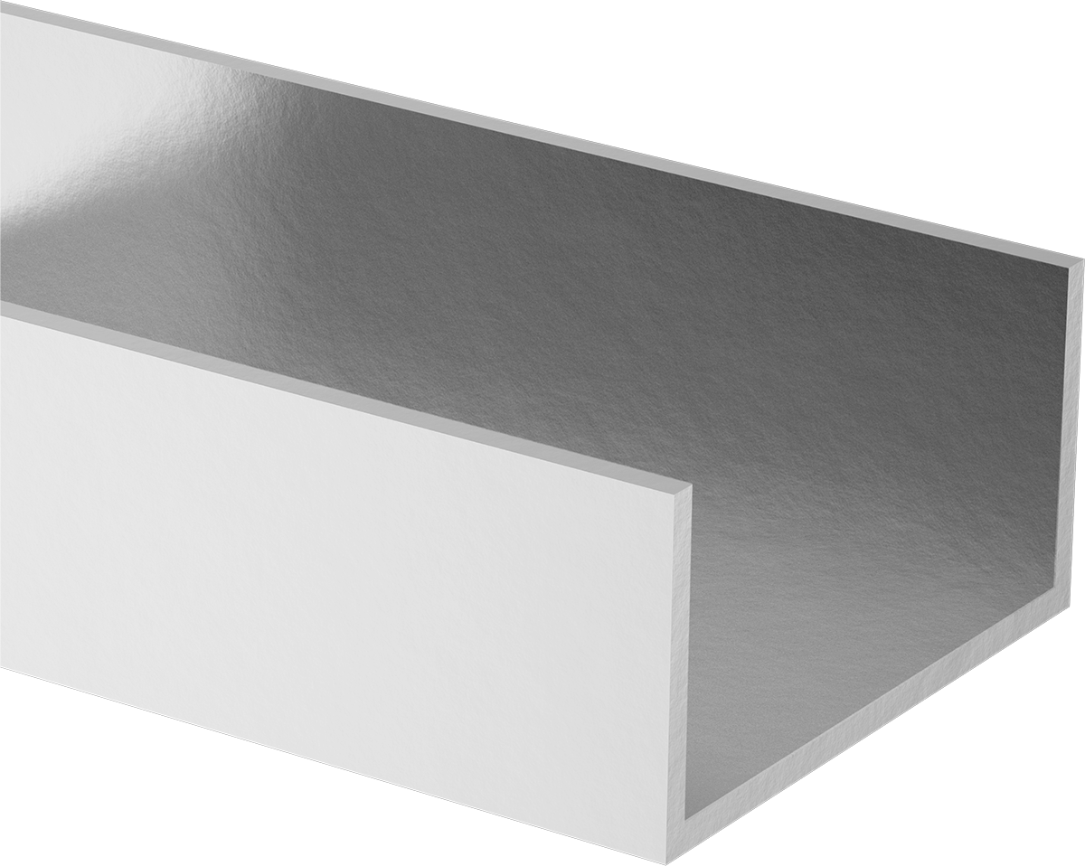 Paslanma ve Aşınmaya Dayanıklı 316/316L Paslanmaz Çelik U-Kanal, Kare Köşeler, 1/4" Kalınlık, 3" x 6" Dış Boyut — U kanalı, 316/316L Stai…