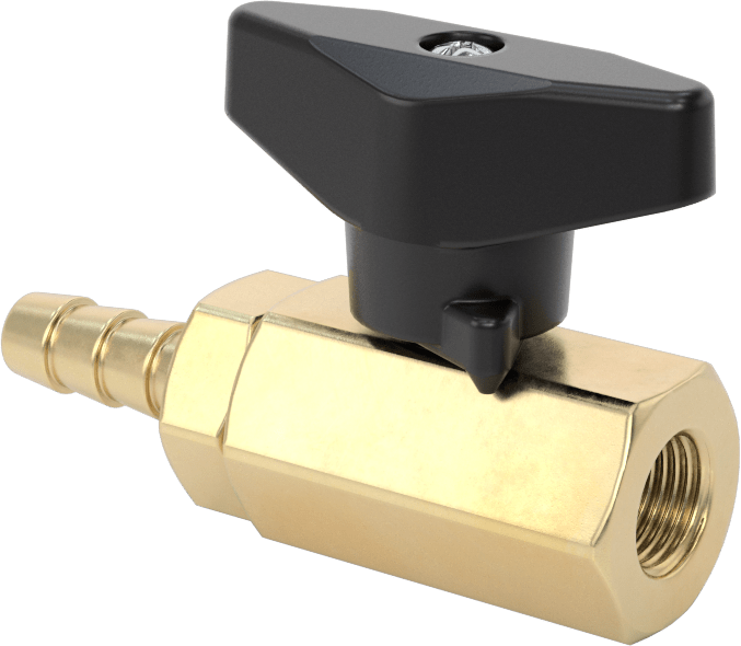 Dişli Bağlantı Parçalı Kompakt Açma/Kapama Valfi, T-Saplı, 1/8 NPT Dişi x 1/4" Boru İç Çapı için Tırnaklı