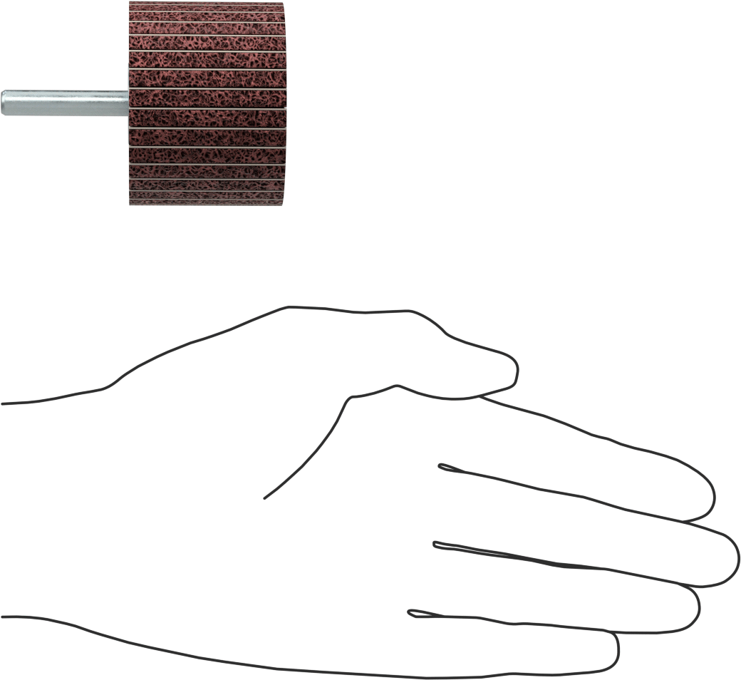 1:1 Kumaş - Naylon Hasır Lamelli Zımpara Çarkı, Saplı, Yastıklı, Orta, 2 inç Çap, 1-1/2" Genişlik, 120 Kum
