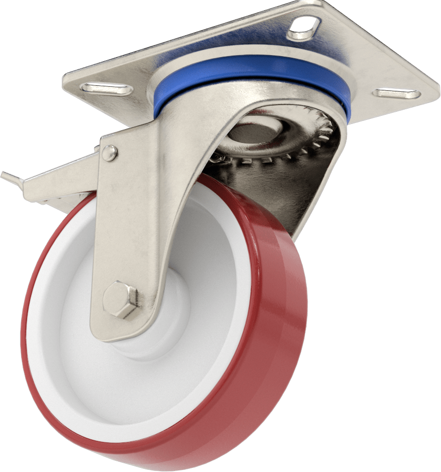 Paslanma ve Aşınmaya Dayanıklı Tekerlek, Tam Kilitli ve 4" Çapında Poliüretan Tekerlekli Döner — 304 Stainless Steel, Stainless Steel, 4"…