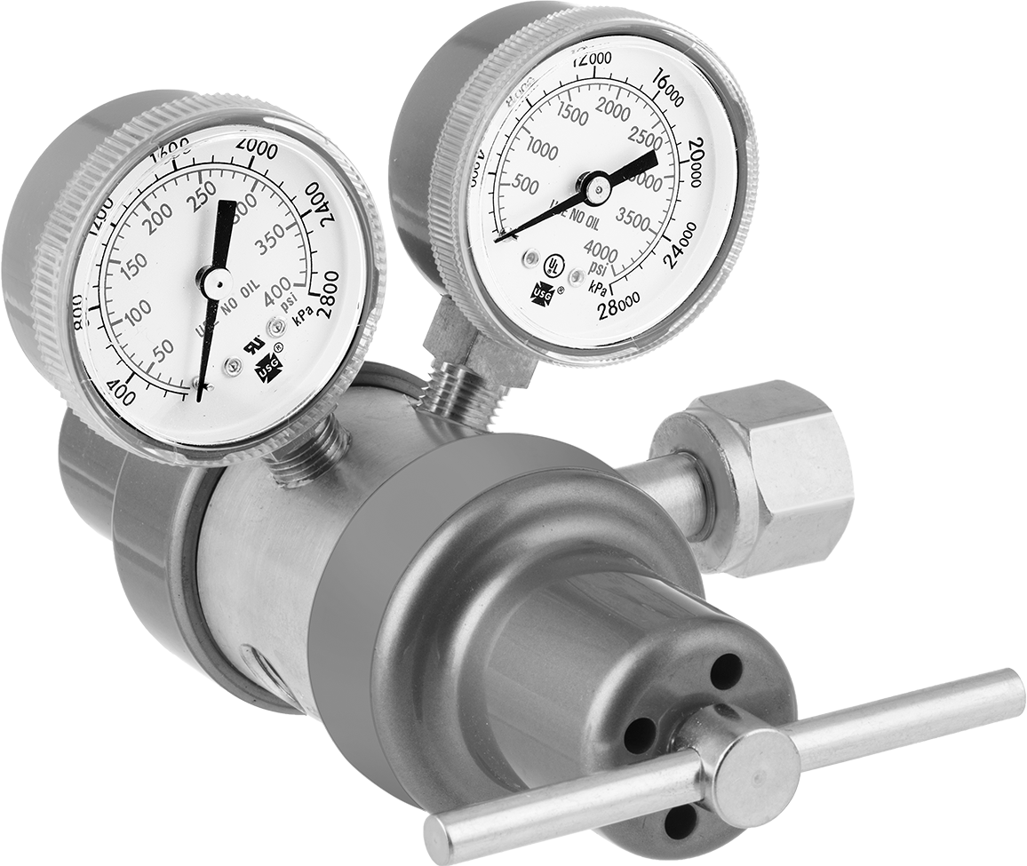 Tank Üzerine Monte Edilen Basınç Düzenleme Valfi, İki Aşamalı, CGA 540 Ngo Dişi x 1/4 NPT Dişi — Oksijen, 0 psi ila 250 psi, 540