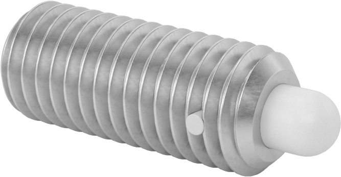 18-8 Paslanmaz Çelik Gövde Yaylı İtici, Uzun Plastik Burunlu, Plastik, 5/8"-11 Diş, 10.5 ila 25.5 lb. Kuvvet — 5⁄8"-11, Asetal, 1.5"