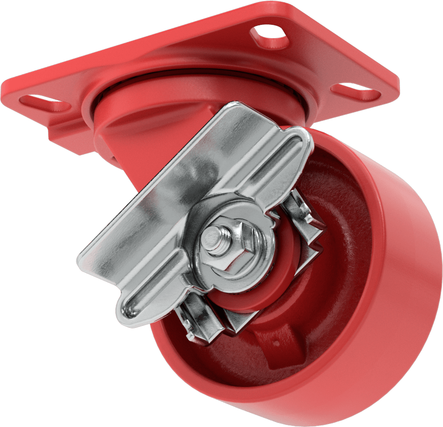6-1/2" x 4-1/2" Plakalı Yüksek Kapasiteli Kingston Tekerlek, Frenli Döner Tekerlek ve 5 inç Çapında Metal Tekerlek