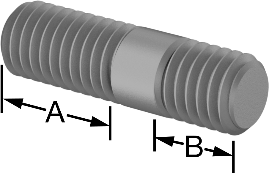 Her İki Ucu Dişli Kurulum Saplaması, Çelik, M8 x 1.25 mm Boyut, 14 mm ve 8 mm Diş Uzunlukları, 28 mm Uzunluk