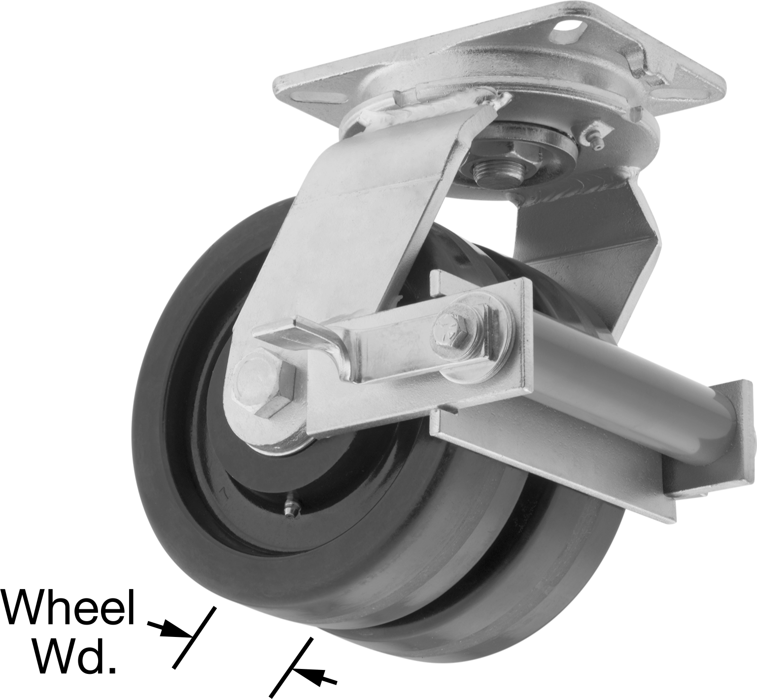 7-1/4" x 5-1/4" Plakalı Stronghart Tekerlek, Ekstra Yüksek Kapasiteli, Frenli ve 8 inç Çapında Fenolik Tekerlekli Döner Ayak — 8", 3,500…